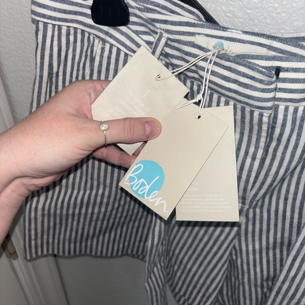 Boden Cora Striped Linen Tie Waist Shorts Blue White US 6 NWT Summer Beach Casua - Picture 3 of 5